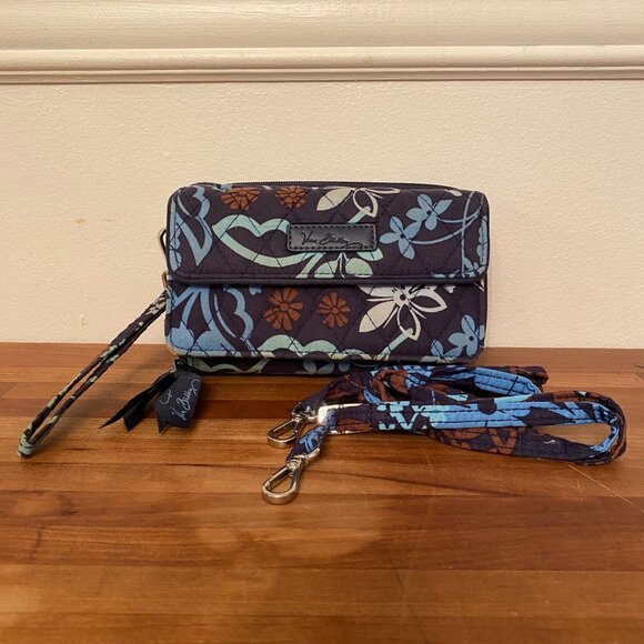 Vera Bradley Blue & Brown Crossbody Quilted Wallet/Purse Multiple Compartments - Picture 1 of 13
